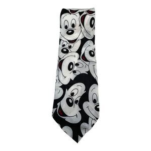 Mickey Mouse Print Polyester Tie By Balancine Hot Cakes Disney Black White Face